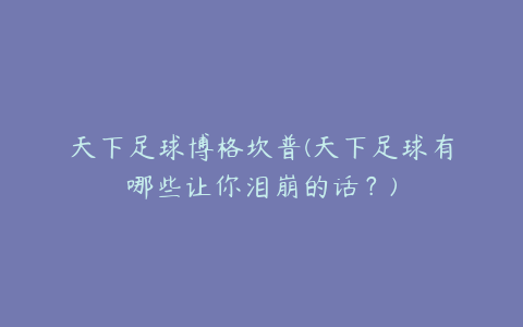 天下足球博格坎普(天下足球有哪些让你泪崩的话?)